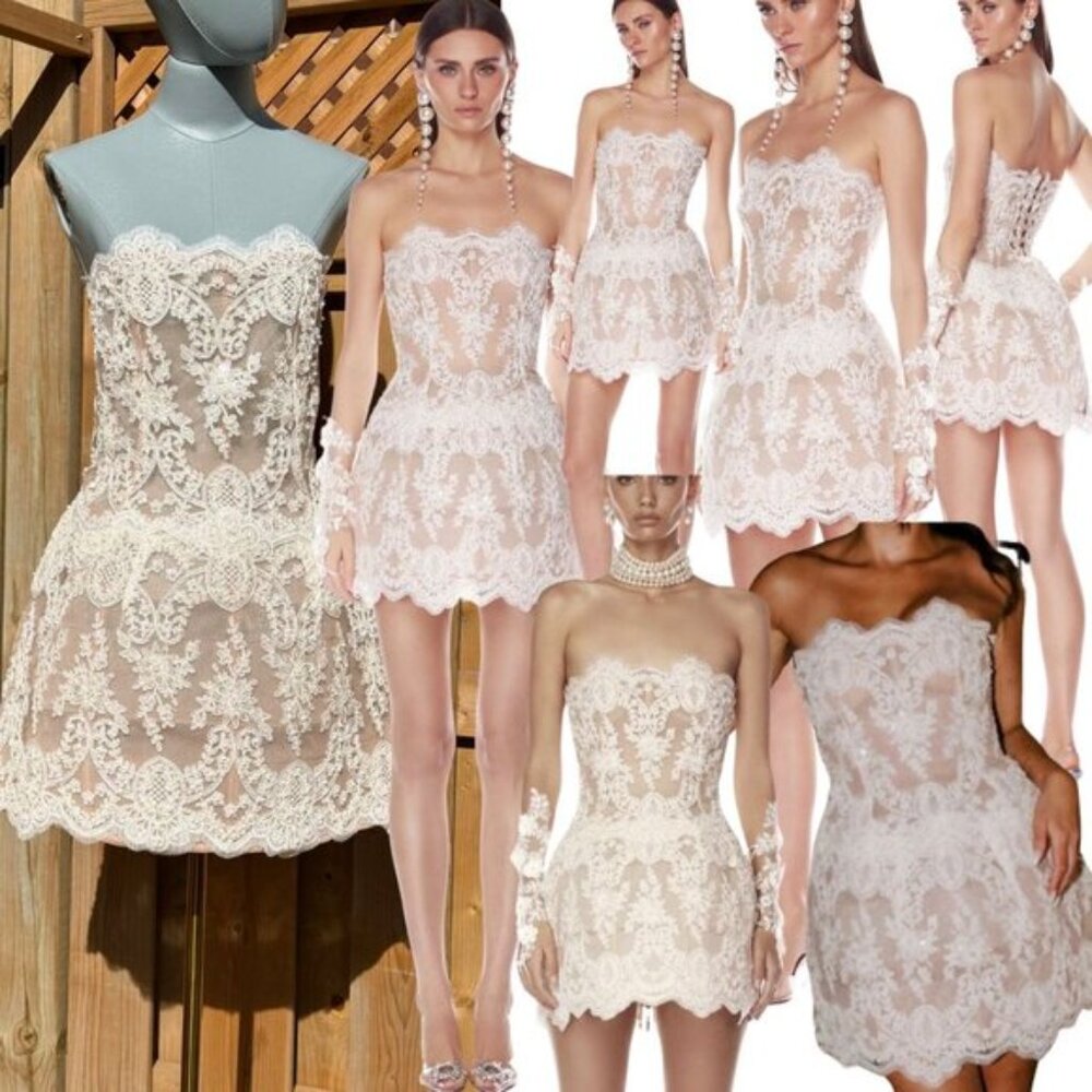 🆕 BRONX & BANCO 🧿 NWOT Maraya Blanc Lace Mini Dress, Sz XL US 10